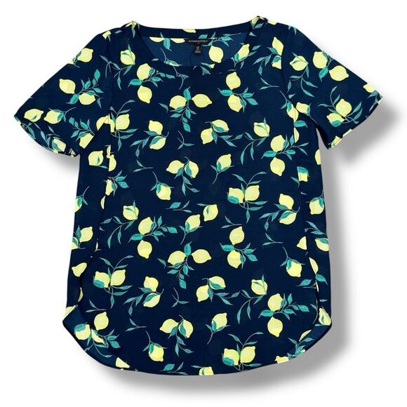 Banana Republic Lemons Print Short Sleeve Chiffon Popover Blouse Shirt Blue XS - Picture 12 of 12